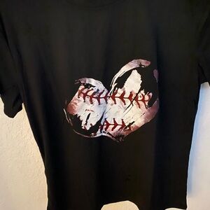 NWOT Women Black T-Shirt with Heart Baseball Design